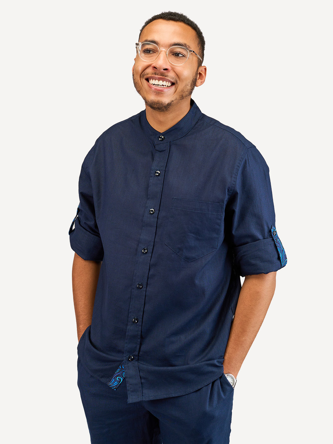 Kitu Kali Linen Long-Sleeve KK Shirt - Navy