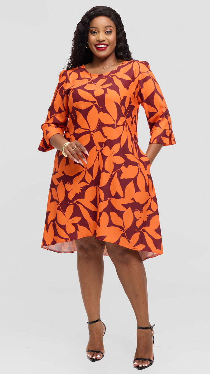 Jolly Fancy Wear Zari Shift Dress - Orange / Brown
