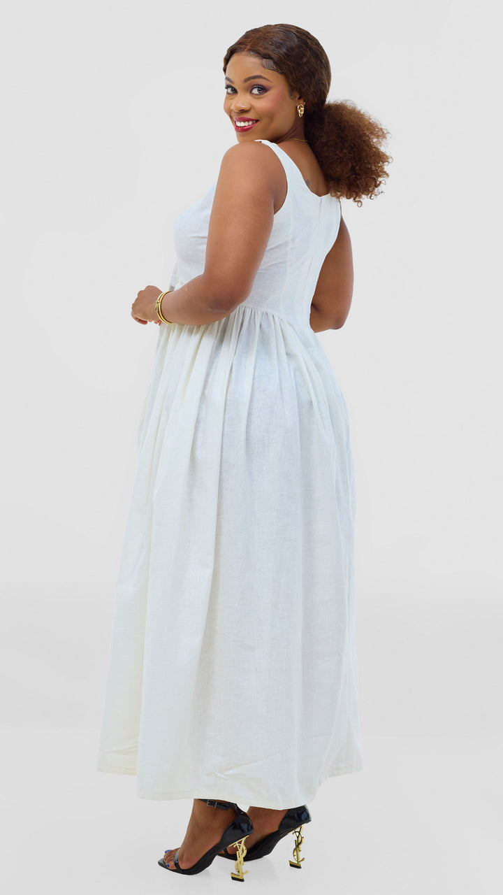 Tuwe Bora Mazuri Linen Dress - White