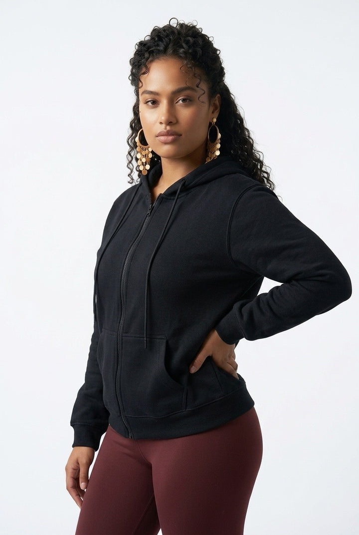 Stylish Sisters Full-Zip Fleece Hoodie Jacket - Black