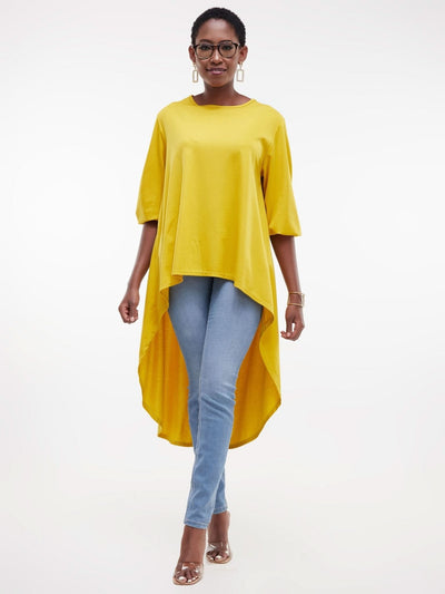 Vivo Basic Nalia High Low Jersey Top - Mustard - Shopzetu