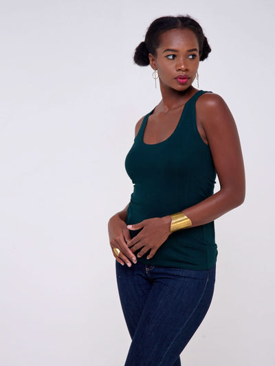 Zoya Basic Val Tank Top - Dark Green - Shopzetu
