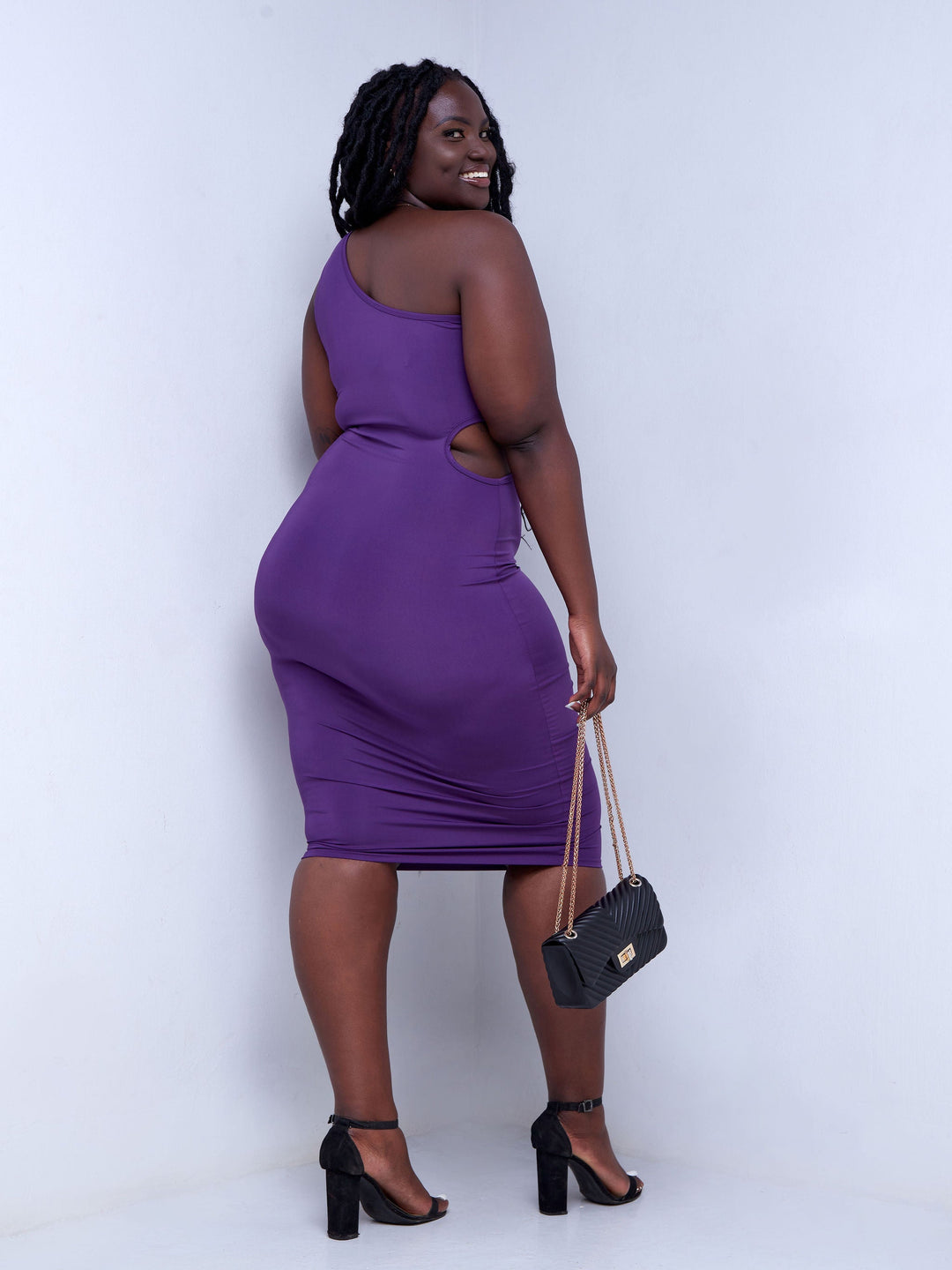 Zoya Party Sleeveless Side Cut Midi Dress - Purple