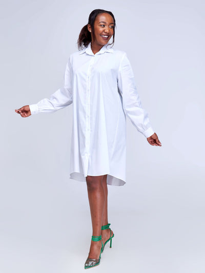 Safari by Vivo Kaya Long Sleeve Shirt Dress - White