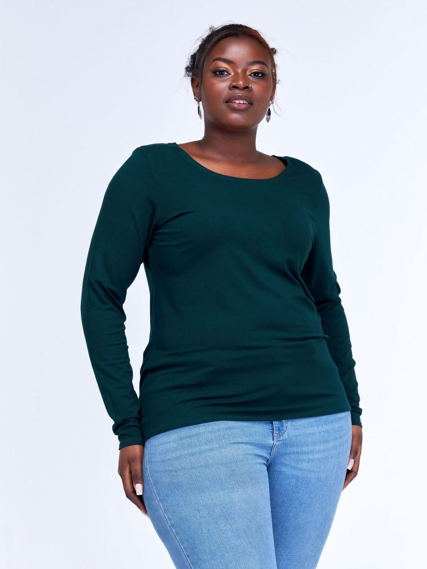 Vivo Basic Long Sleeved Top - Dark Green - Shopzetu