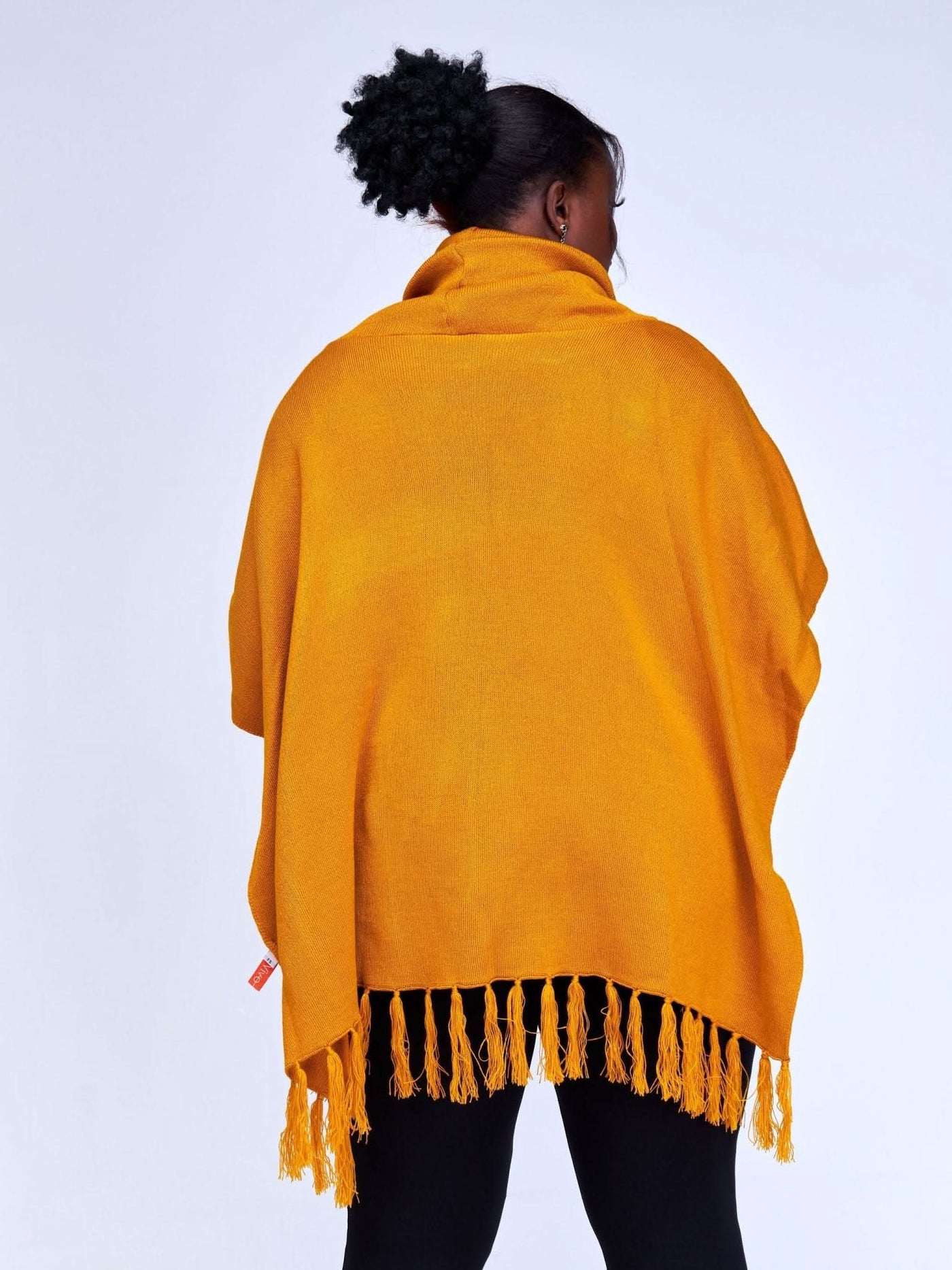 Vivo Turtleneck Knit Fringe Poncho - Mustard - Shopzetu