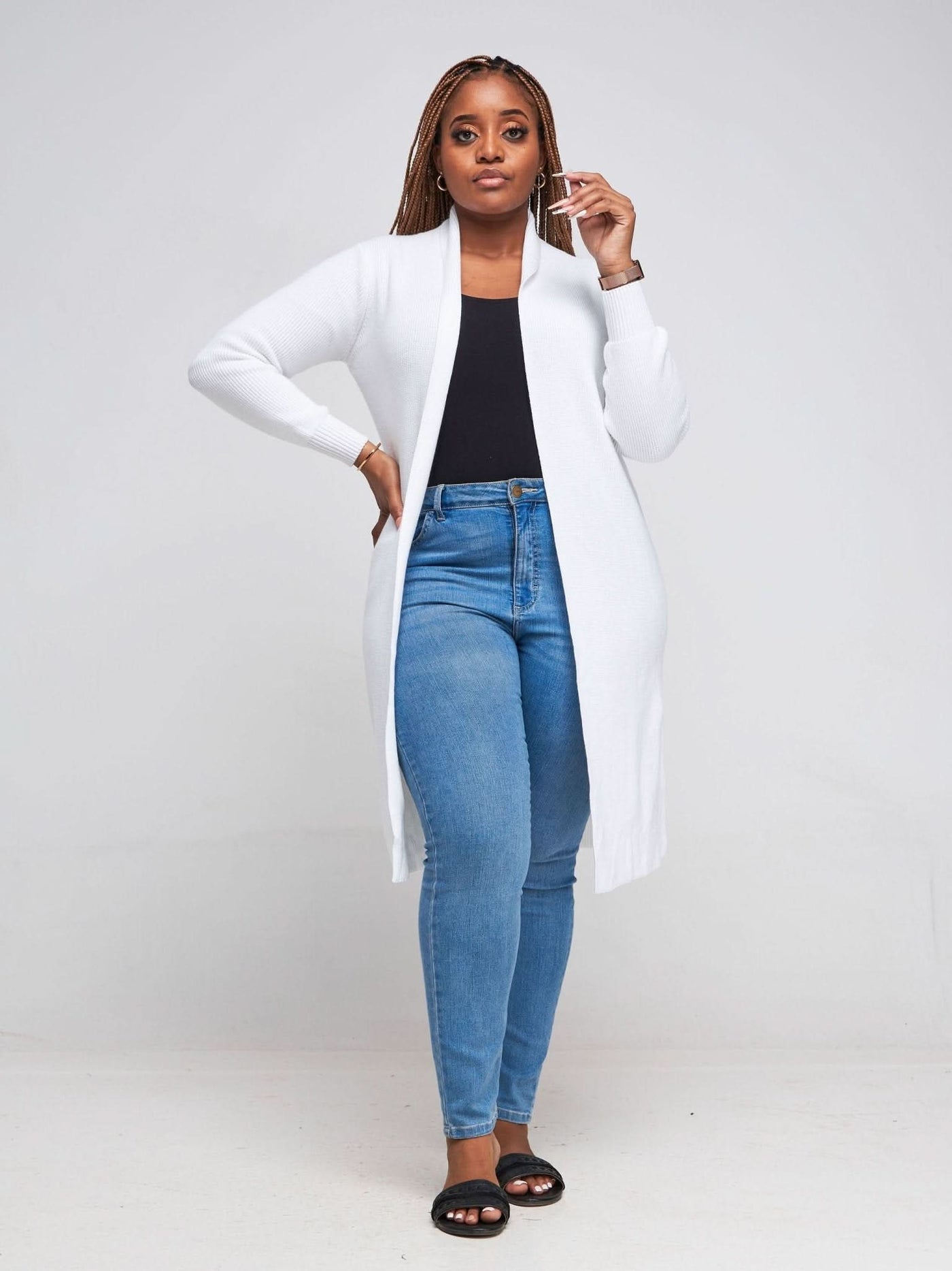 Vivo Long Sleeve Midi Waterfall - White - Shopzetu