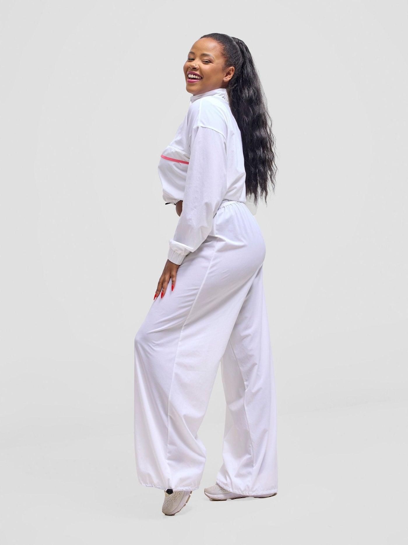 Zoya Vasha Midriff Jacket - White / Neon Pink - Shopzetu