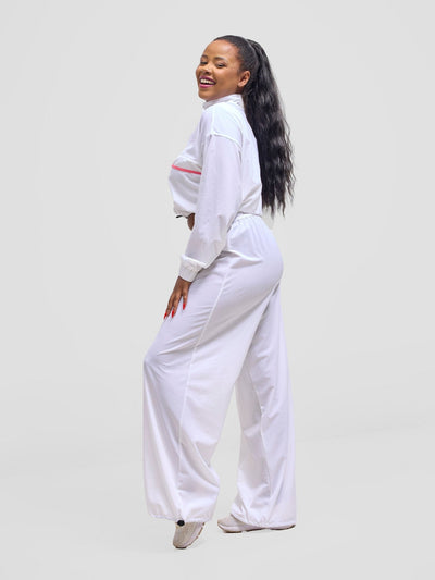Zoya Vasha Midriff Jacket - White / Neon Pink - Shopzetu