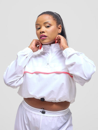 Zoya Vasha Midriff Jacket - White / Neon Pink - Shopzetu