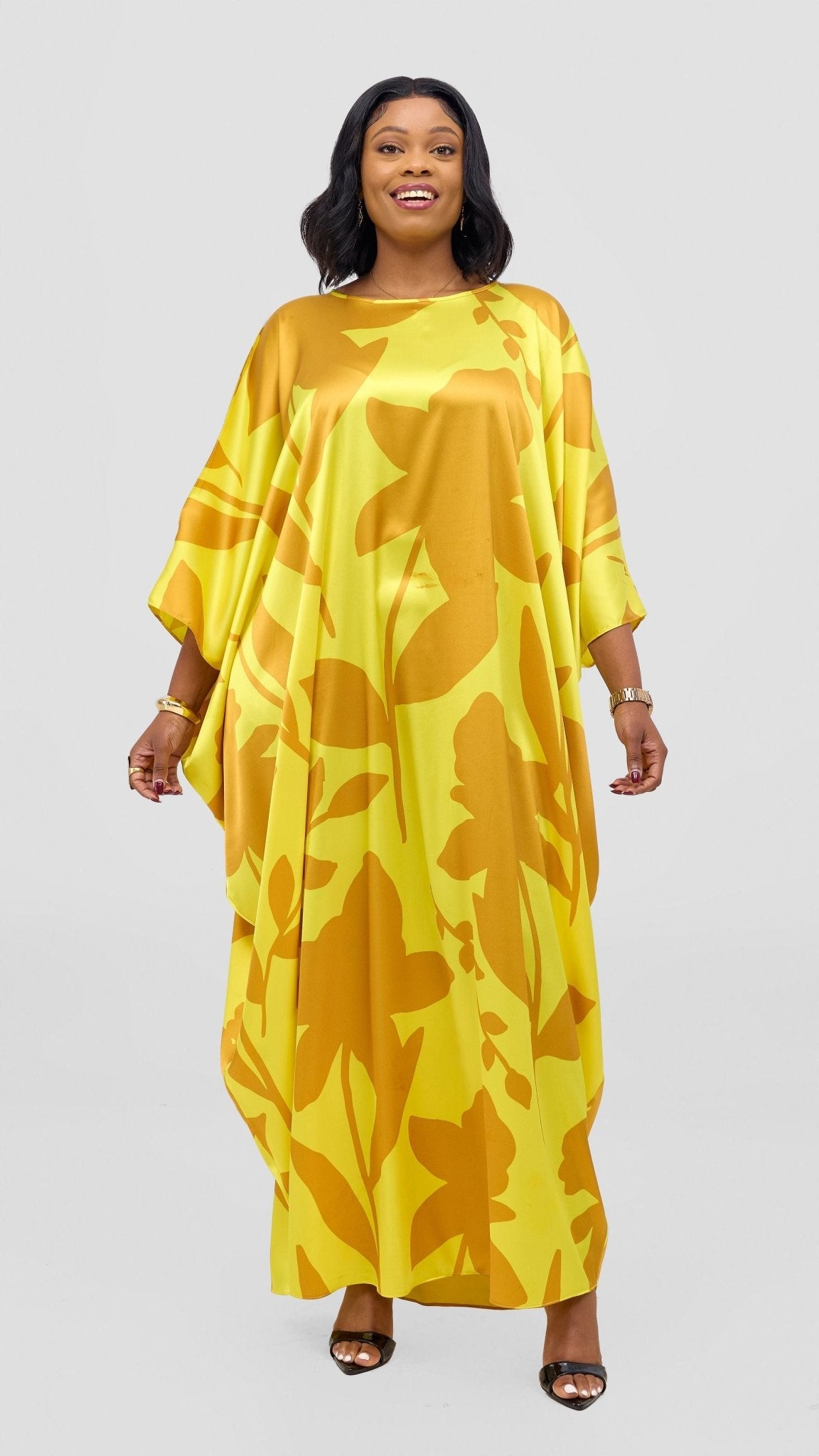 Vivo Lani Maxi Dress - Yellow / Dark Mustard Print - Shopzetu