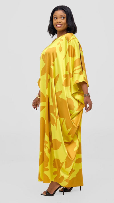 Vivo Lani Maxi Dress - Yellow / Dark Mustard Print - Shopzetu