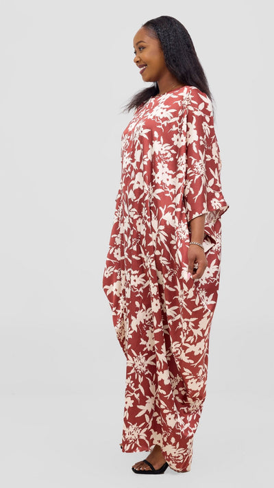 Vivo Lani Maxi Dress - Burgundy / Cream Print - Shopzetu