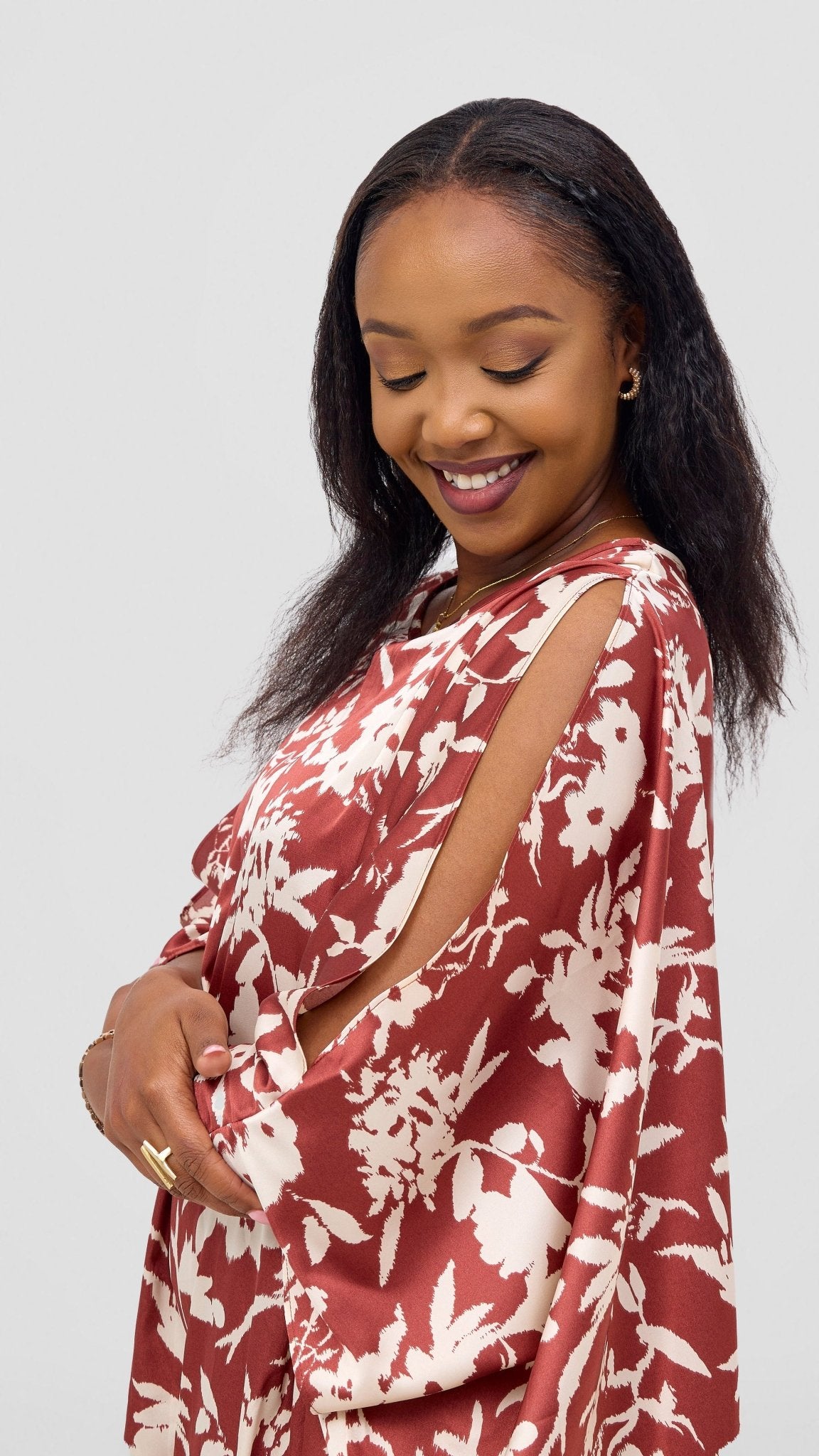 Vivo Lani Maxi Dress - Burgundy / Cream Print - Shopzetu