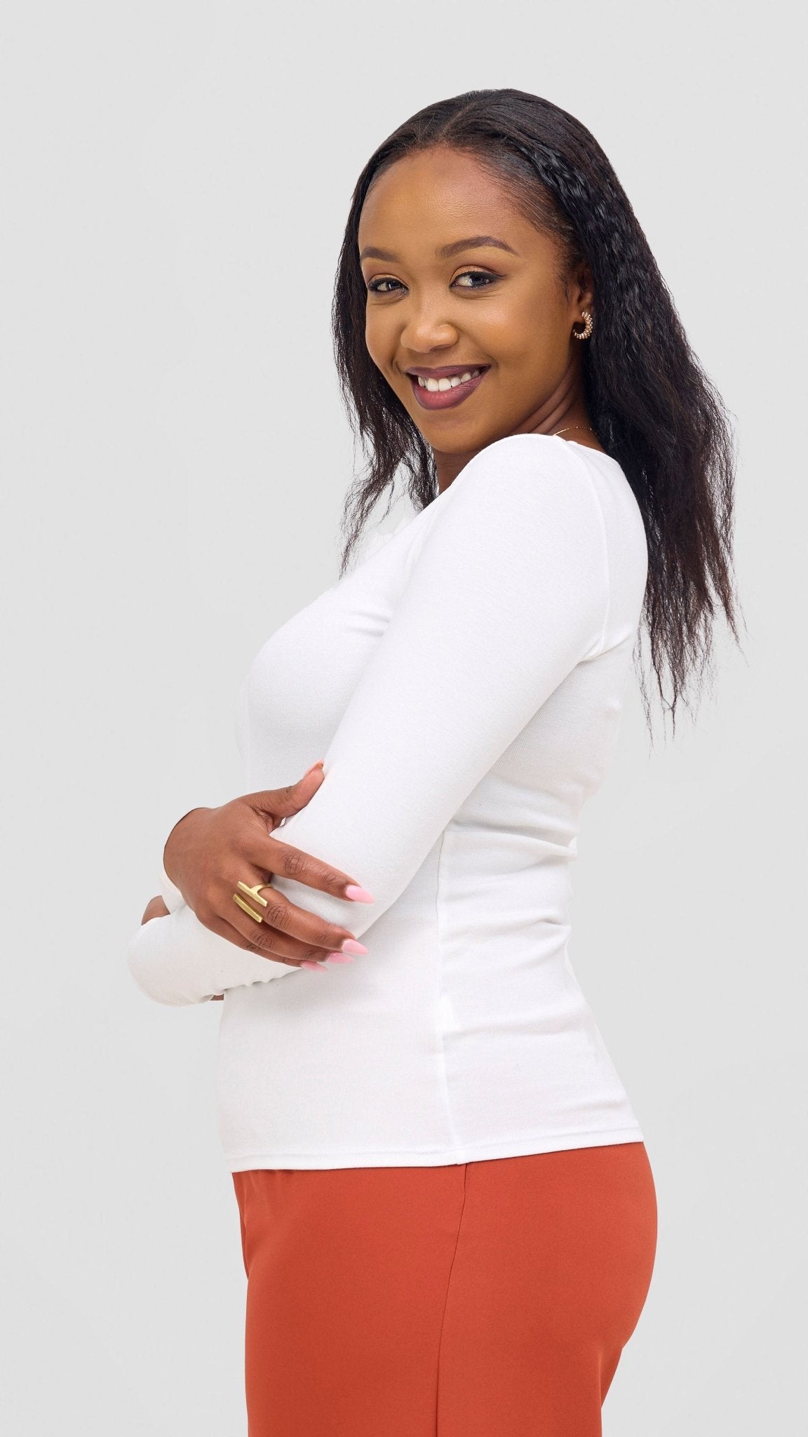 Vivo Basic Val Long Sleeve Top - Off White - Shopzetu