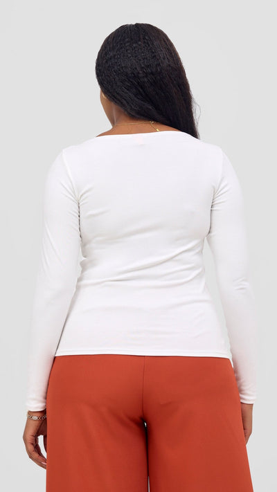 Vivo Basic Val Long Sleeve Top - Off White - Shopzetu