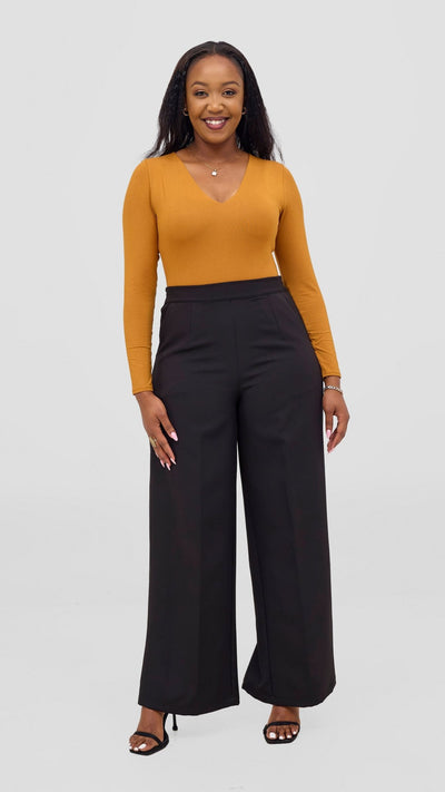 Vivo Everyday Long Sleeved Double Layered Bodysuit - Dark Mustard - Shopzetu
