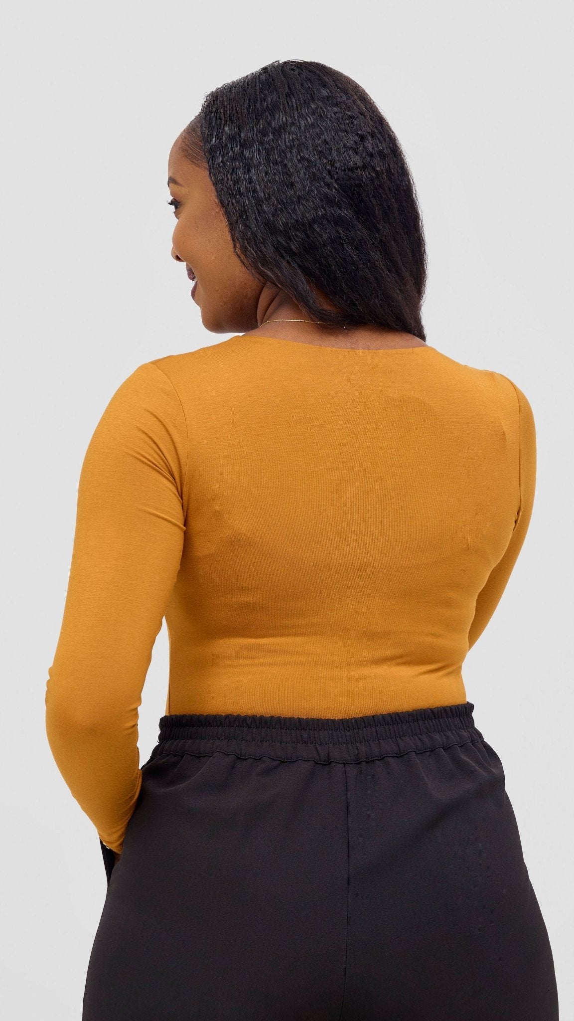 Vivo Everyday Long Sleeved Double Layered Bodysuit - Dark Mustard - Shopzetu