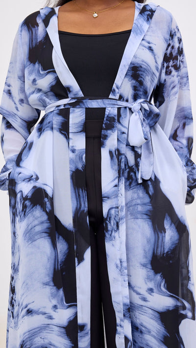 Vivo Basic Hooded Kimono - Black / Blue Print - Shopzetu