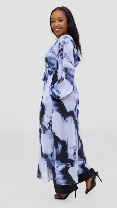 Vivo Basic Hooded Kimono - Black / Blue Print - Shopzetu
