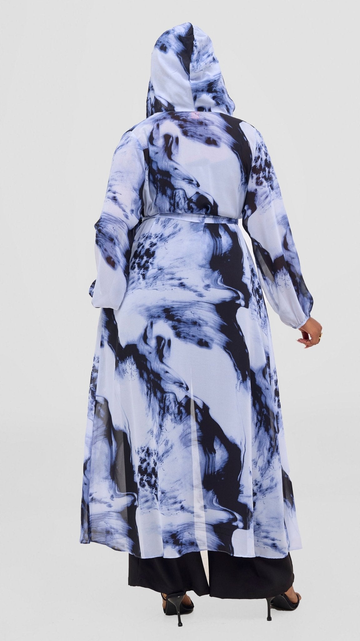 Vivo Basic Hooded Kimono - Black / Blue Print - Shopzetu