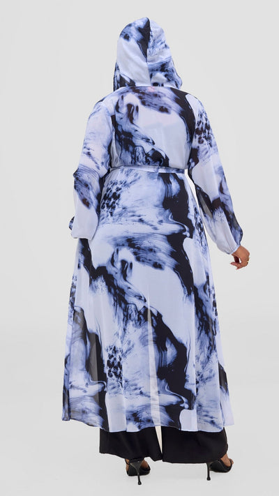 Vivo Basic Hooded Kimono - Black / Blue Print - Shopzetu