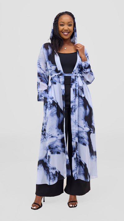 Vivo Basic Hooded Kimono - Black / Blue Print - Shopzetu
