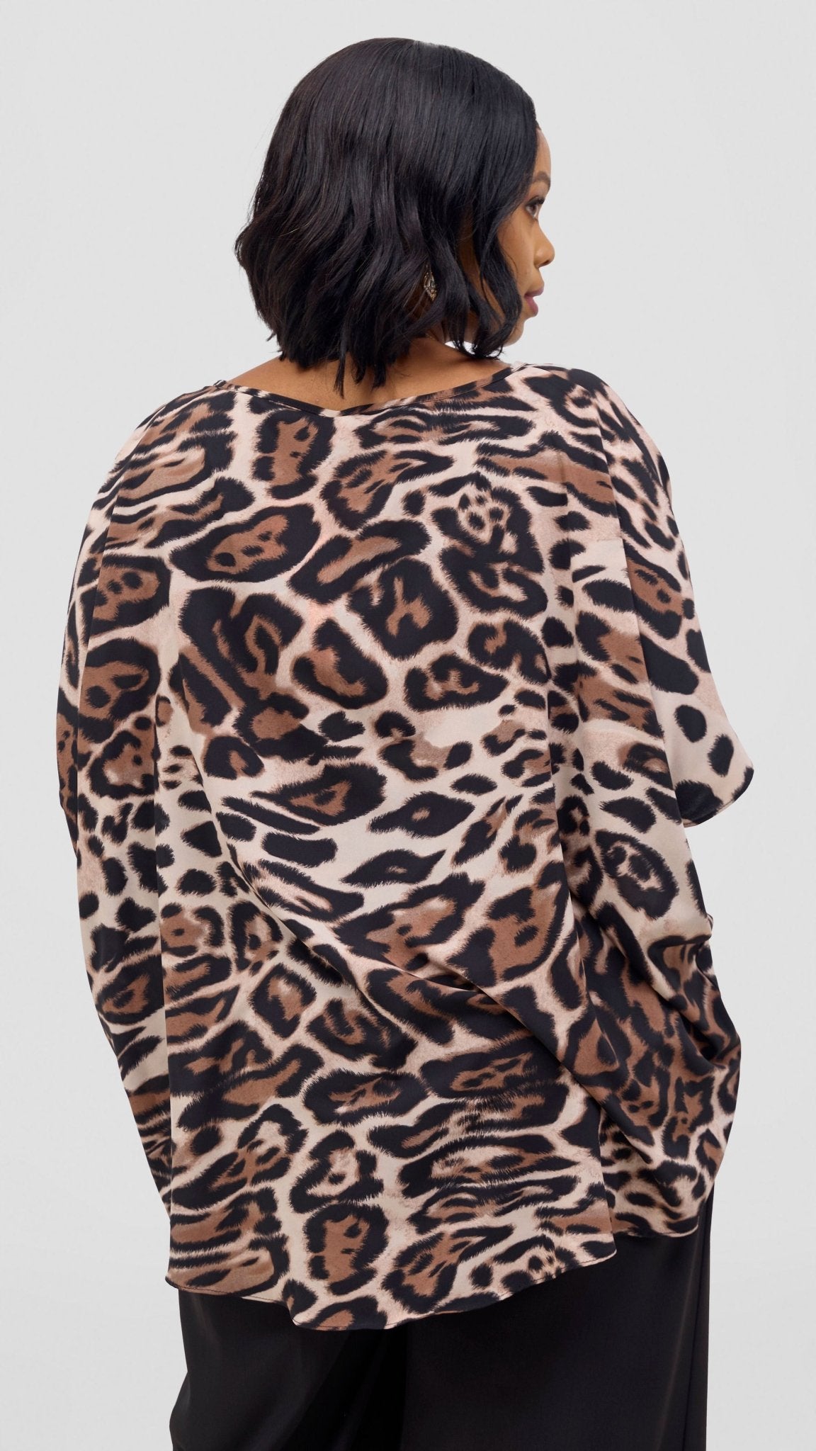 Vivo Maisha Wide High Low Top - Light Taupe / Black Print - Shopzetu