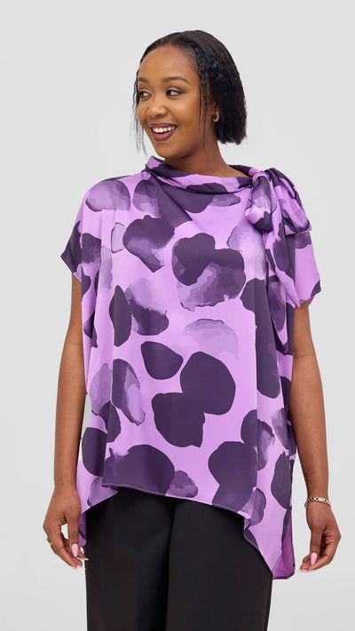 Vivo Takali Tunic Top - Lilac / Eggplant Arisi Print - Shopzetu