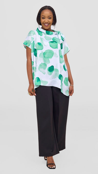 Vivo Takali Tunic Top - White / Green Arisi Print - Shopzetu