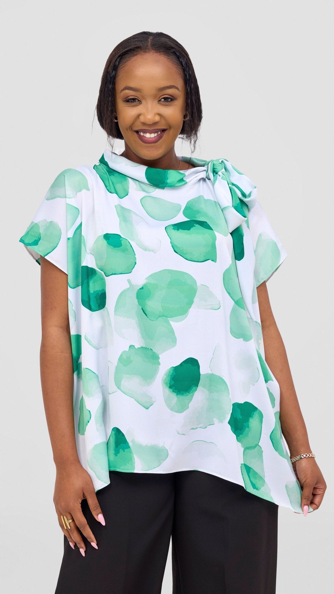 Vivo Takali Tunic Top - White / Green Arisi Print - Shopzetu