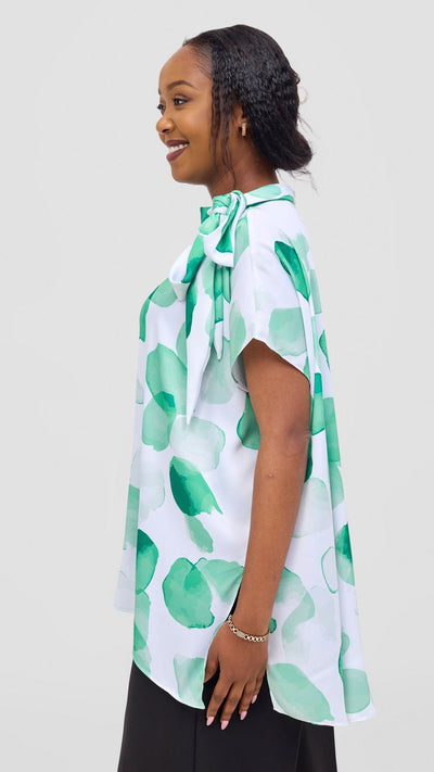 Vivo Takali Tunic Top - White / Green Arisi Print - Shopzetu