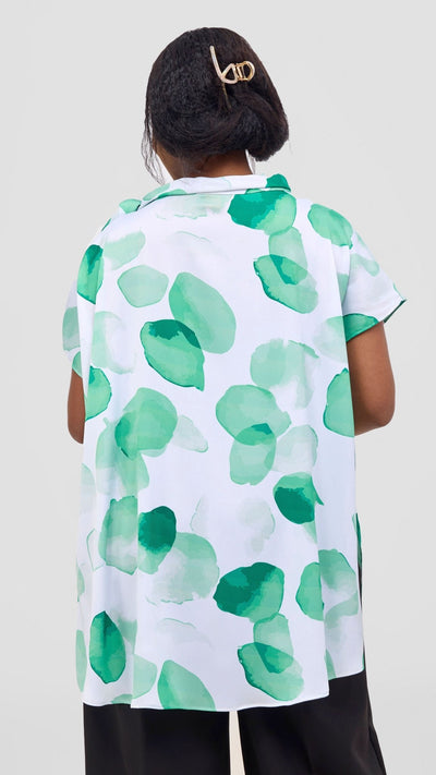 Vivo Takali Tunic Top - White / Green Arisi Print - Shopzetu