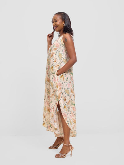 Vivo Maisha Strappy Culotte Jumpsuit - Cream / Pink Print - Shopzetu