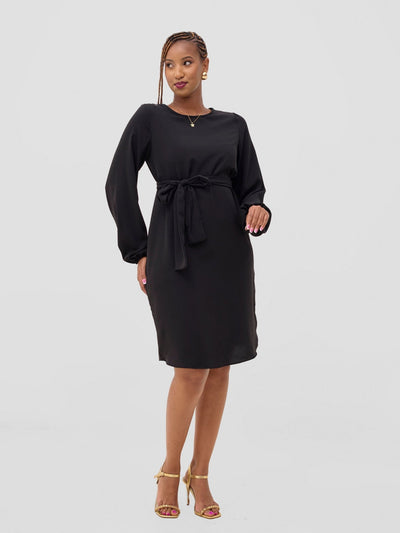 Vivo Zawadi Crepe Shift Dress - Black - Shopzetu