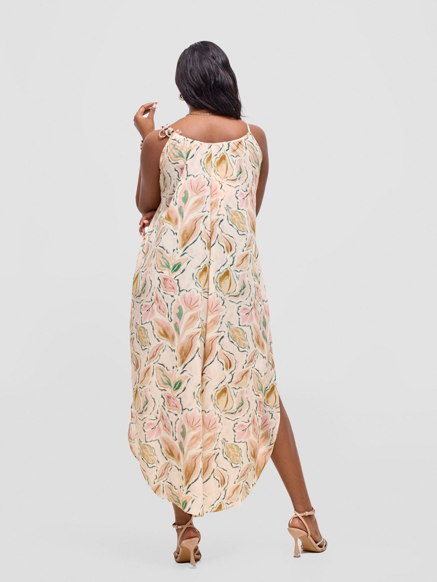 Vivo Maisha Strappy Culotte Jumpsuit - Cream / Pink Print - Shopzetu