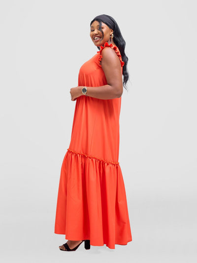Vivo Nasinka V - Neck Maxi Dress - Orange - Shopzetu