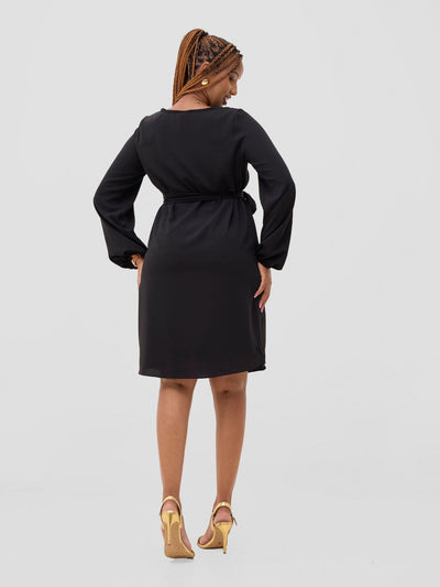 Vivo Zawadi Crepe Shift Dress - Black - Shopzetu