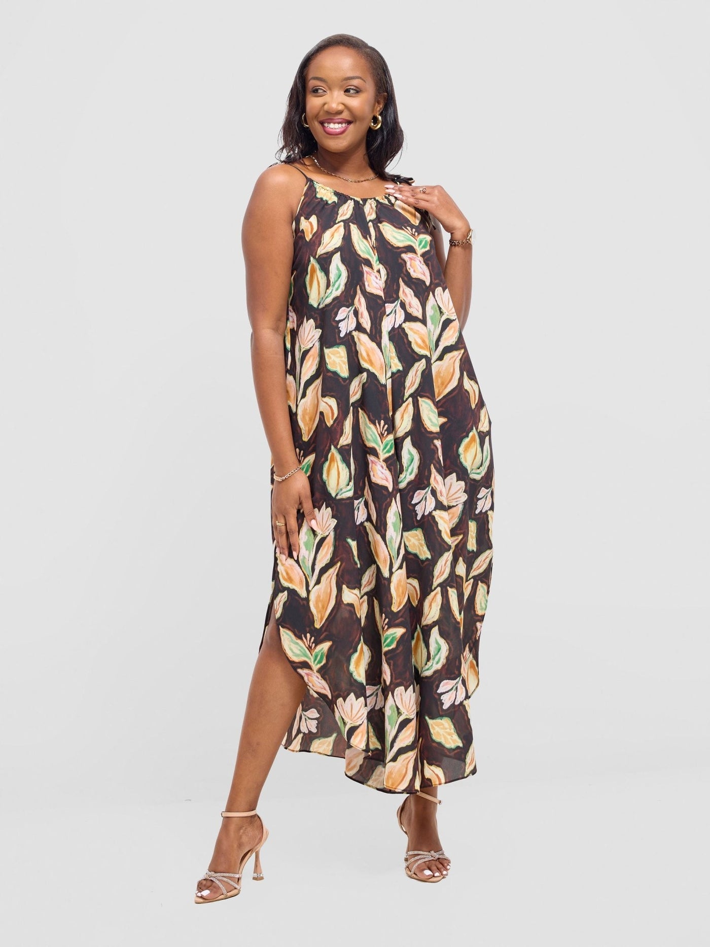 Vivo Maisha Strappy Culotte Jumpsuit - Black / Cream Print - Shopzetu