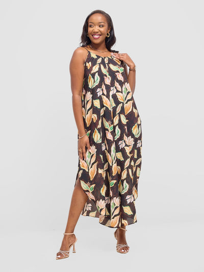 Vivo Maisha Strappy Culotte Jumpsuit - Black / Cream Print - Shopzetu