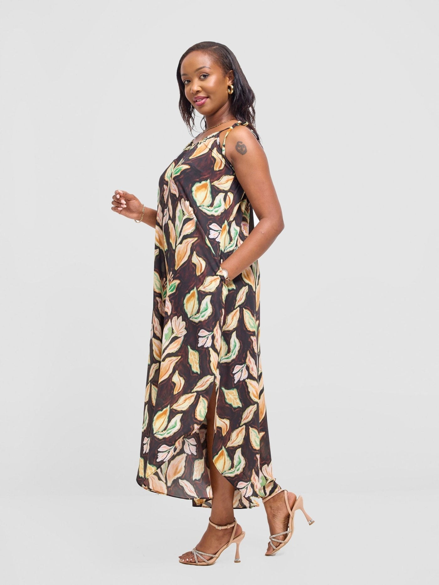 Vivo Maisha Strappy Culotte Jumpsuit - Black / Cream Print - Shopzetu