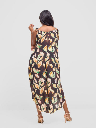 Vivo Maisha Strappy Culotte Jumpsuit - Black / Cream Print - Shopzetu