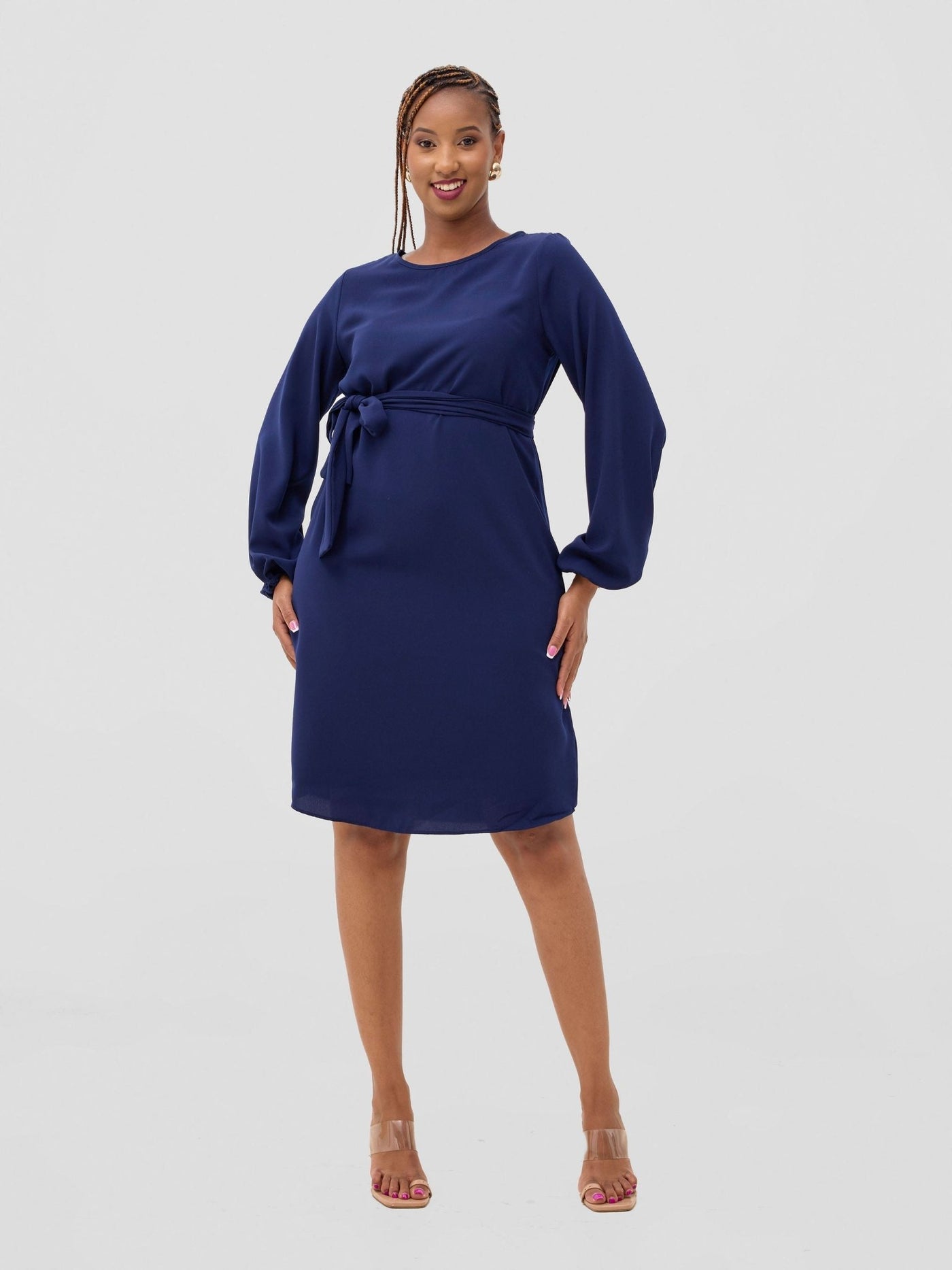 Vivo Zawadi Crepe Shift Dress - Navy Blue - Shopzetu
