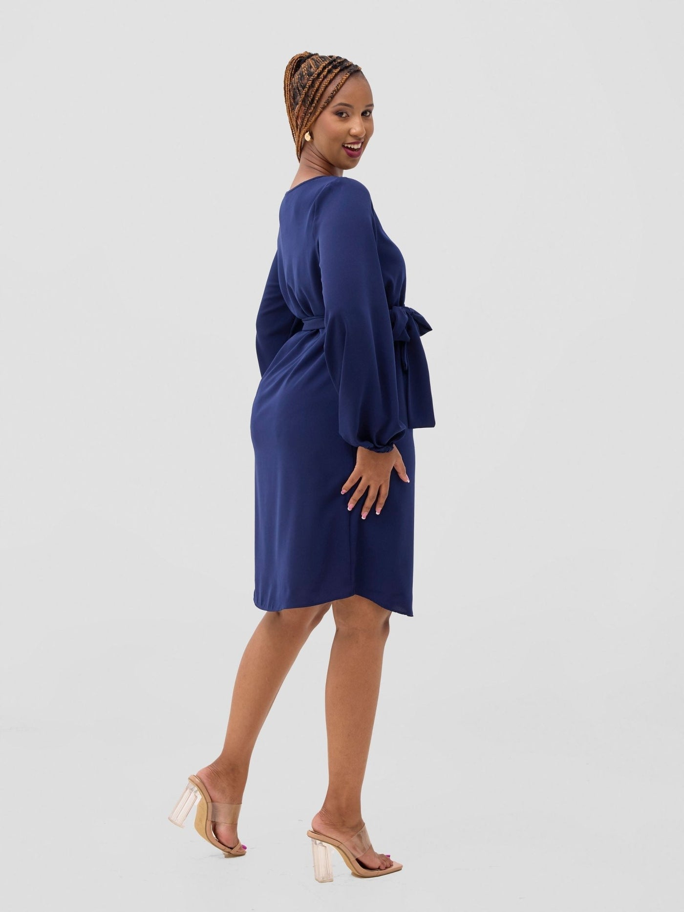 Vivo Zawadi Crepe Shift Dress - Navy Blue - Shopzetu