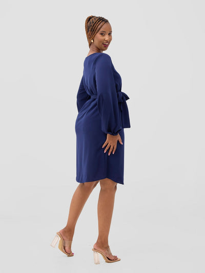 Vivo Zawadi Crepe Shift Dress - Navy Blue - Shopzetu