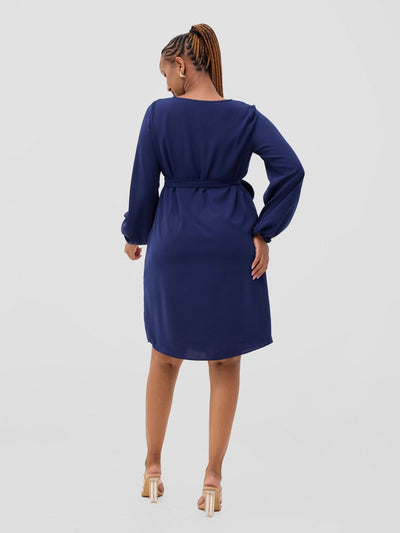 Vivo Zawadi Crepe Shift Dress - Navy Blue - Shopzetu