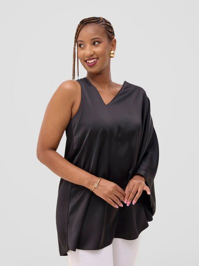 Vivo Yene Asymmetrical Cape Top - Black - Shopzetu