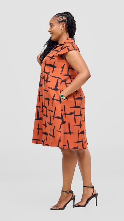 Vivo Mandla Tent Dress - Rust / Black Seka Print - Shopzetu