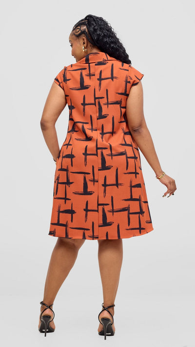 Vivo Mandla Tent Dress - Rust / Black Seka Print - Shopzetu