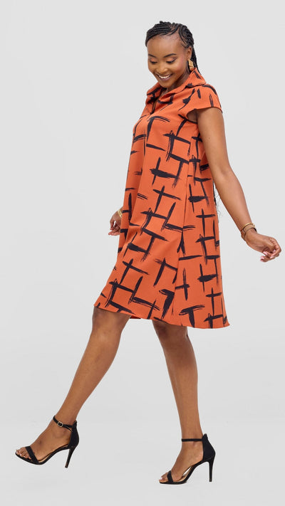 Vivo Mandla Tent Dress - Rust / Black Seka Print - Shopzetu